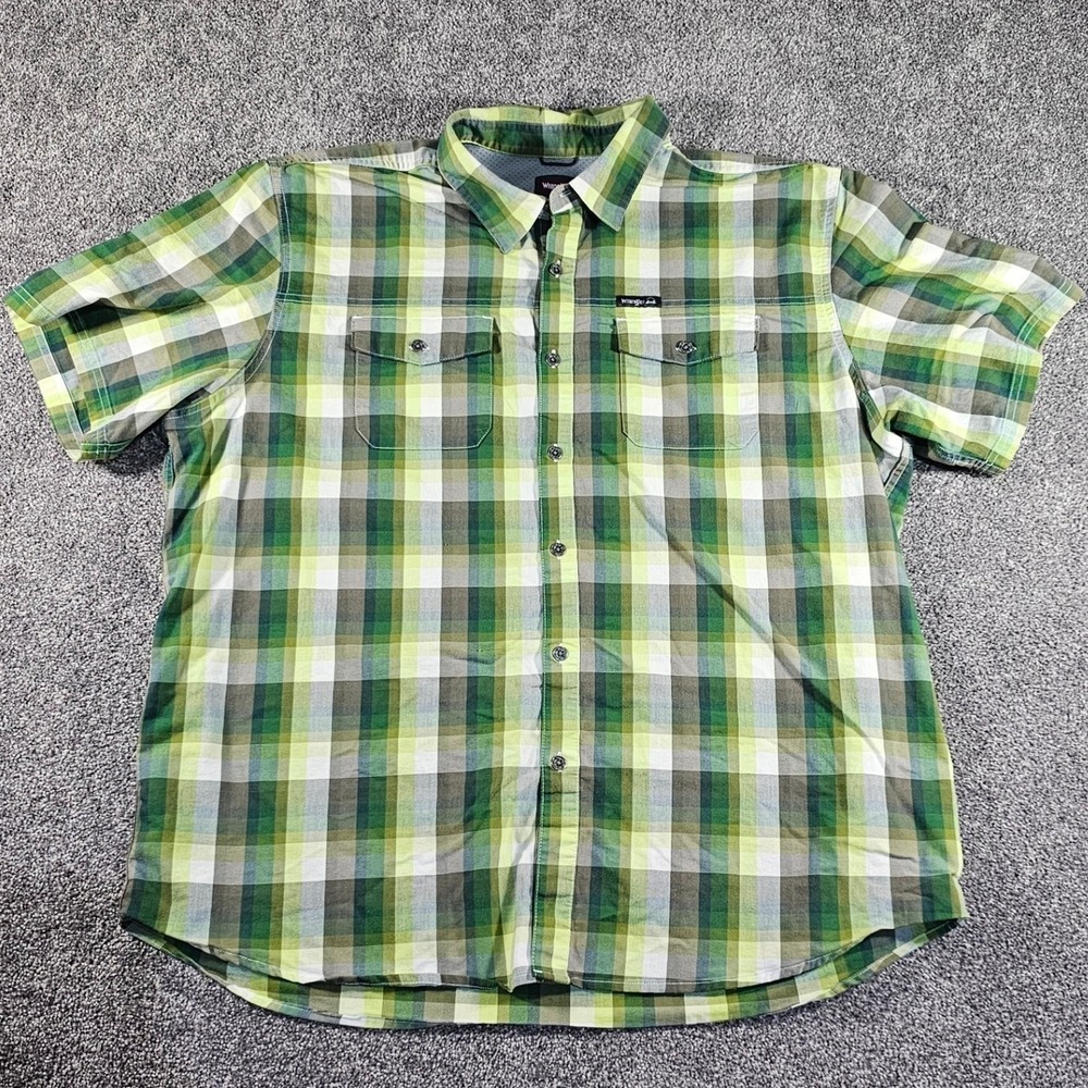 Wrangler vented Shirt Mens 2XL Green Plaid‎ Outdoor S/S Button Up 112336161